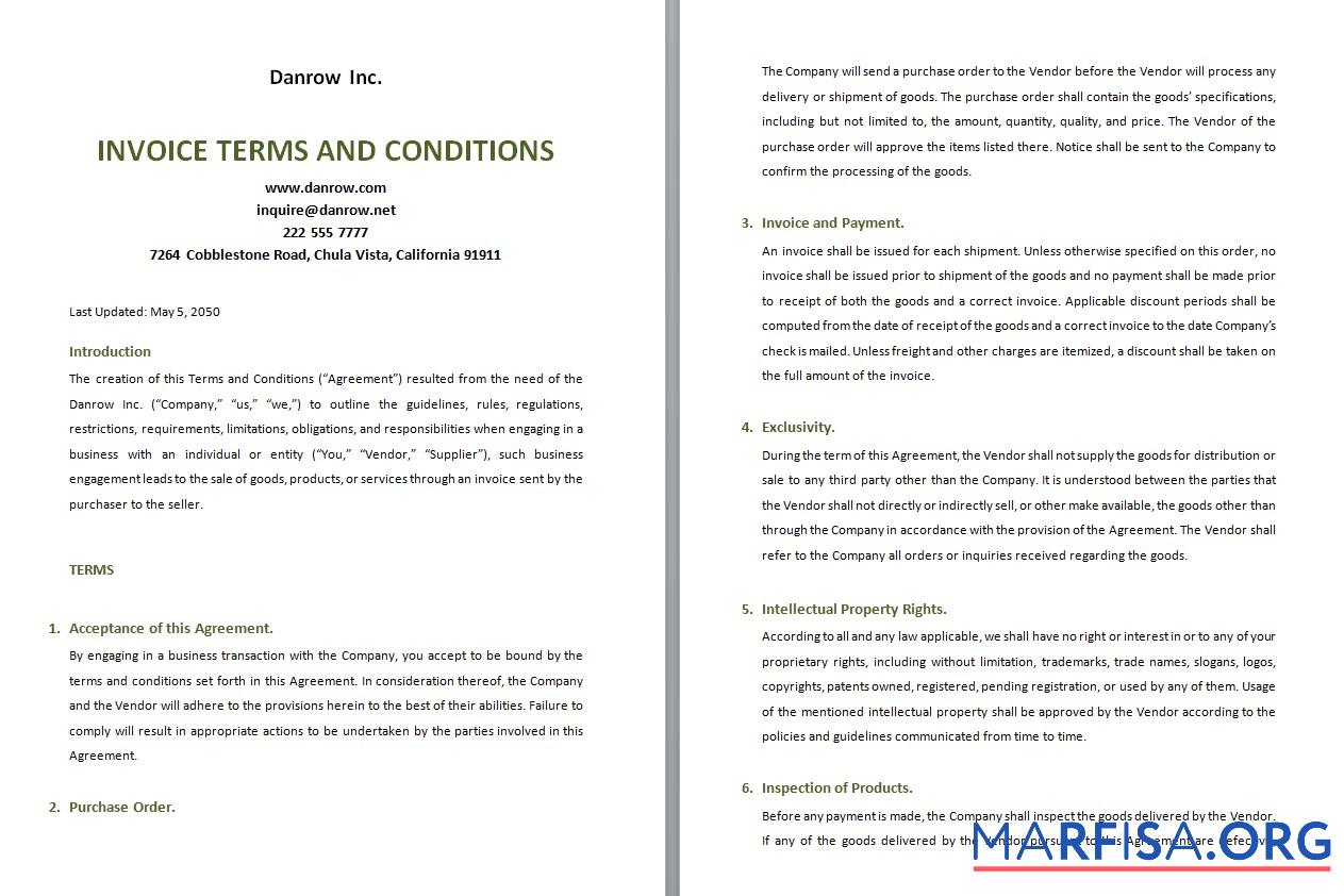 Printable Free Invoice Terms And Conditions Template